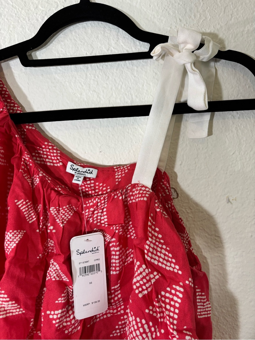 NWT Splendid Red Coral White Geometric One Shoulder Ruffle Top XS Extra Small - Picture 6 of 13